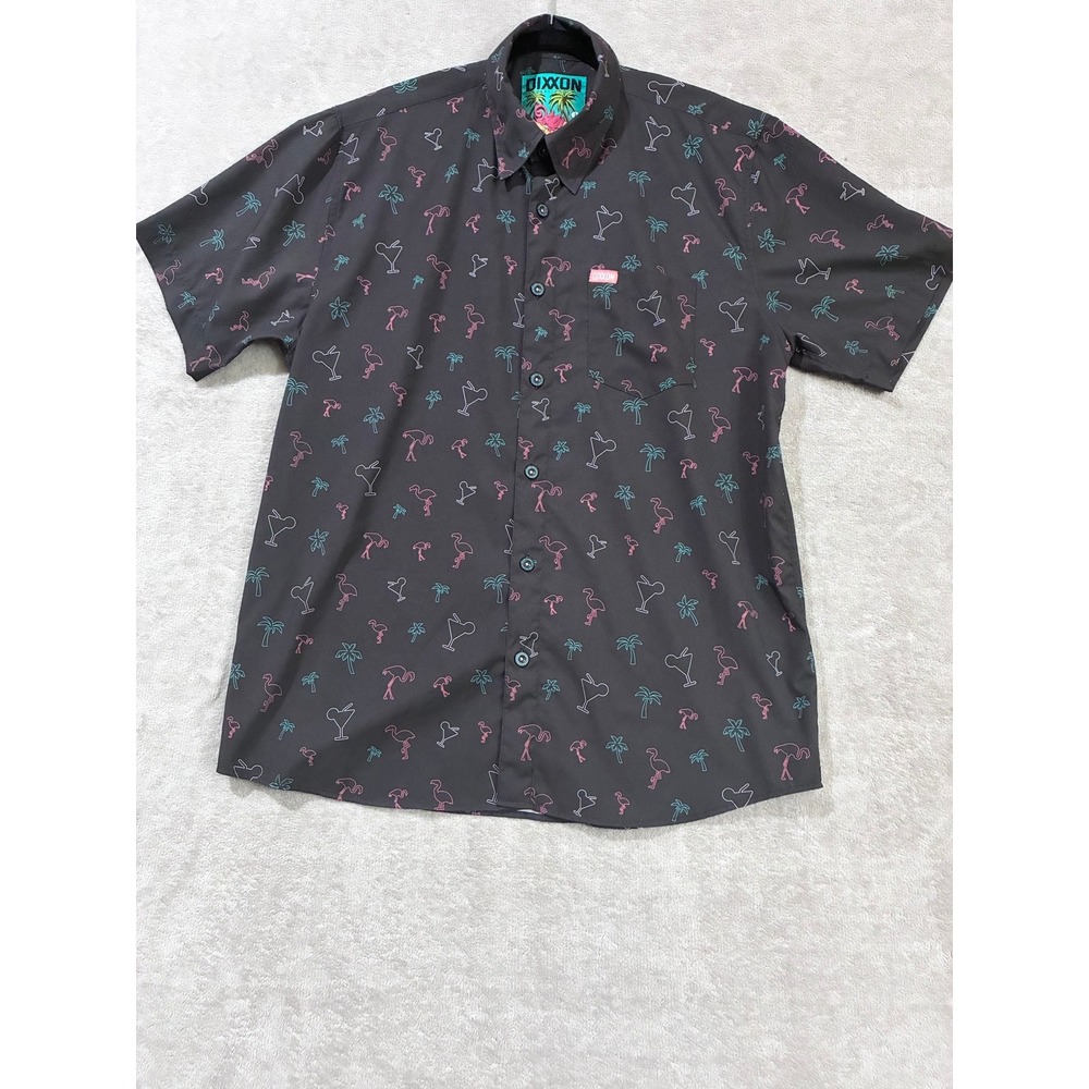 Dixxon Martini Bay Shirt Large Flamingo Palm Tree Neon Tropical Party Casual
